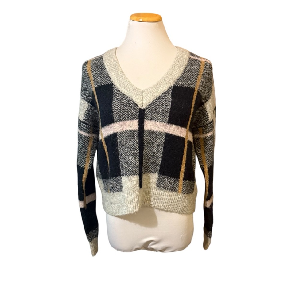 Aqua Plaid V-Neck Sweater